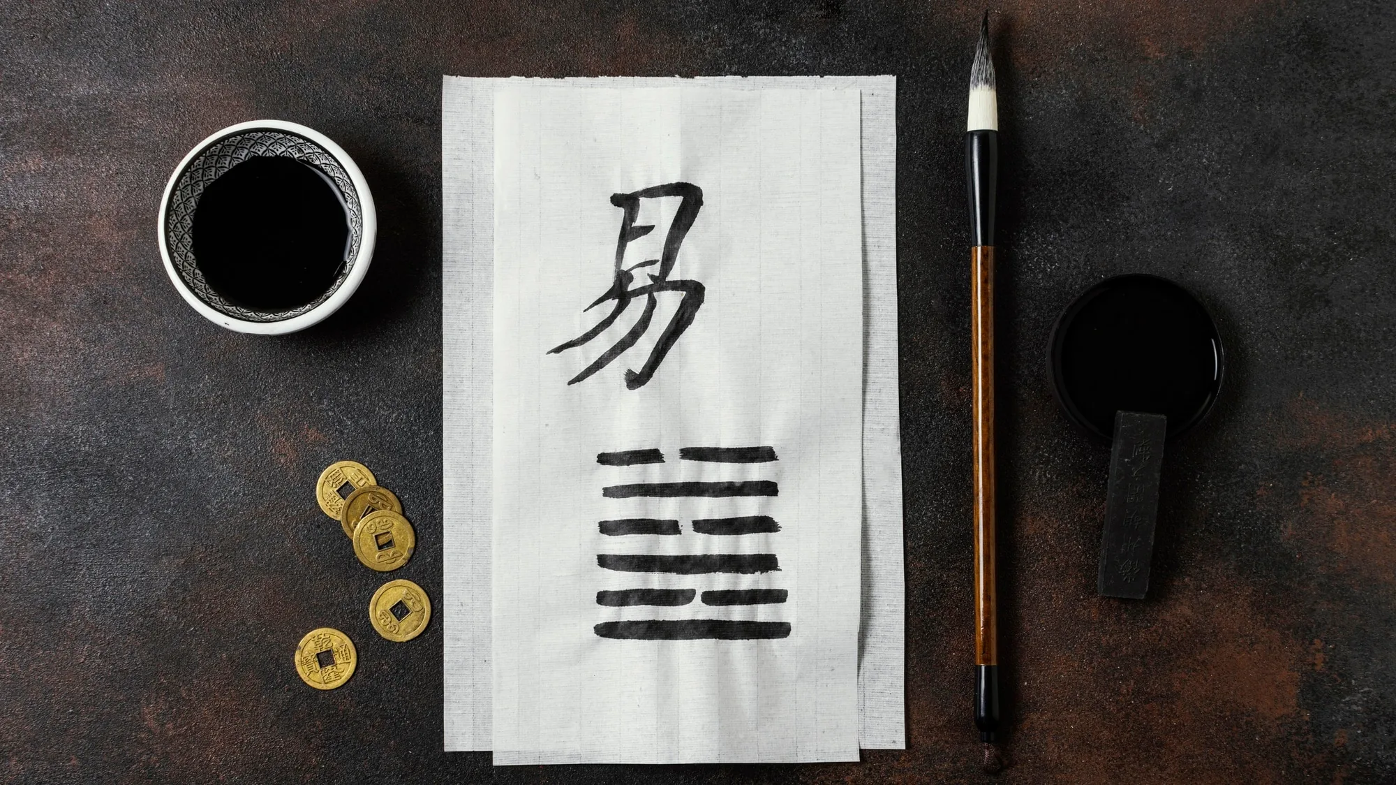 Calligraphy brushes laid on washi paper